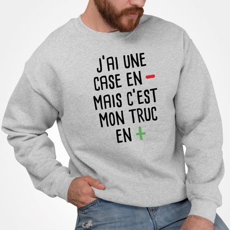 Sweat Adulte J'ai une case en moins Gris