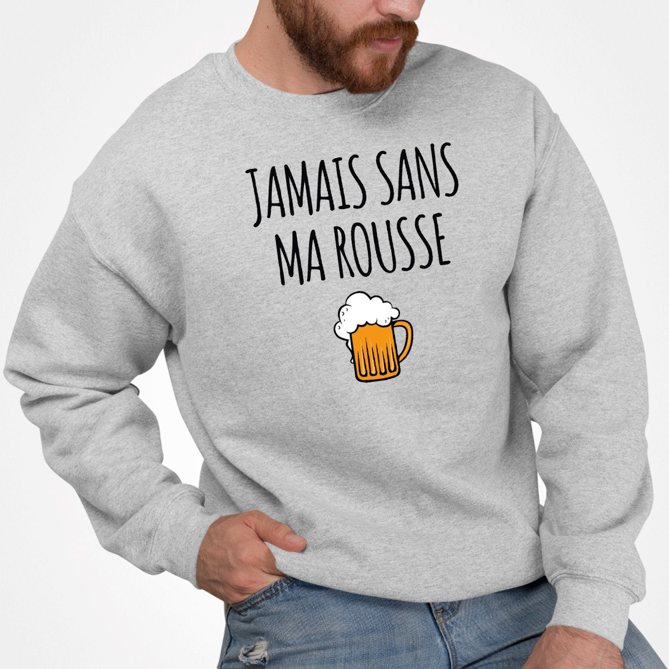 Sweat Adulte Jamais sans ma rousse Gris