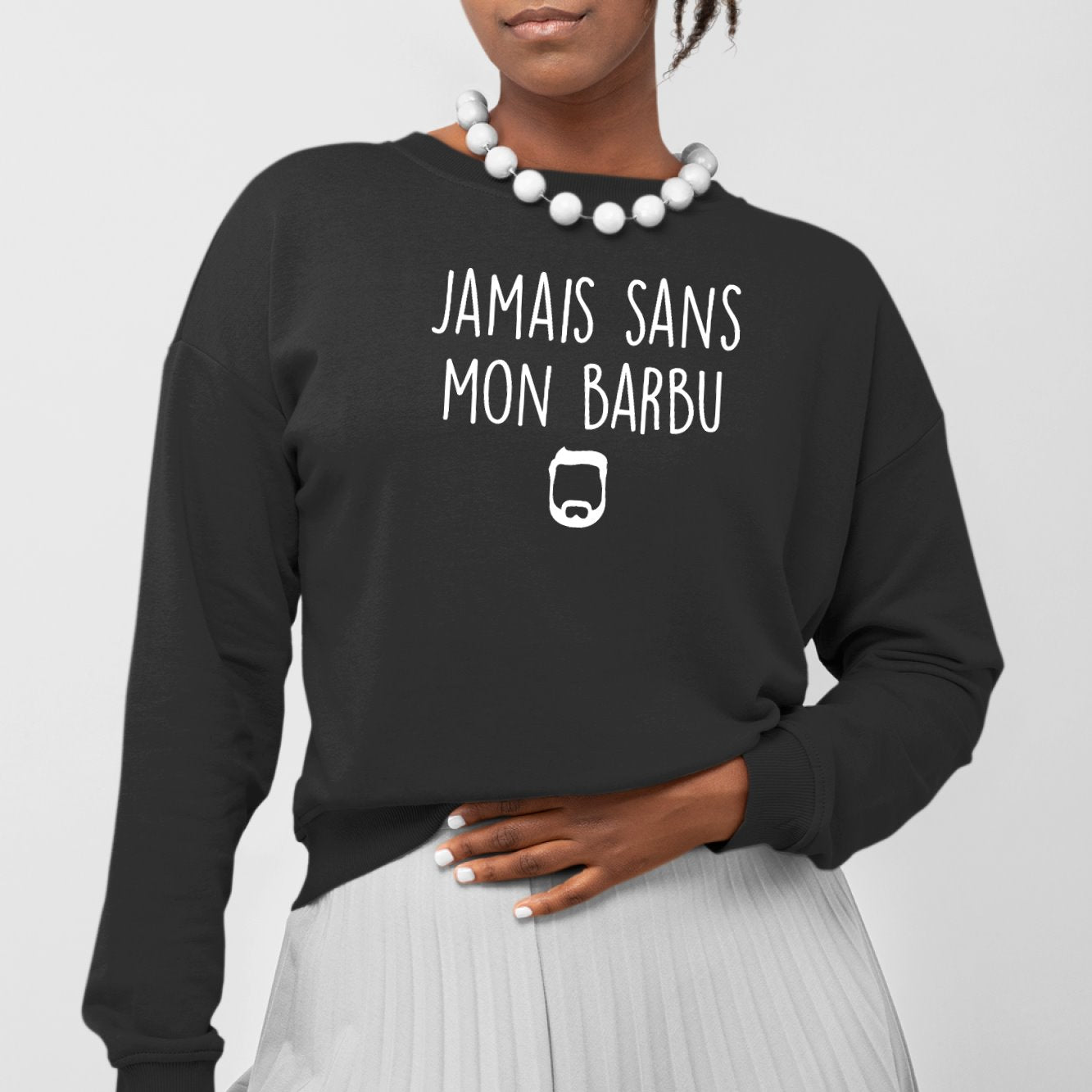 Sweat Adulte Jamais sans mon barbu Noir