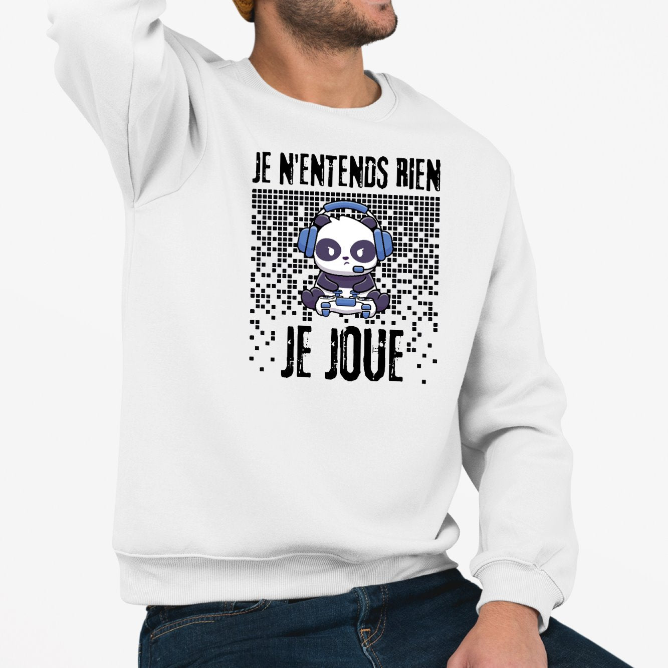 Sweat Adulte Je n'entends rien je joue Blanc