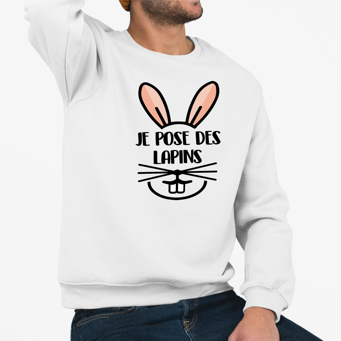 Sweat Adulte Je pose des lapins Blanc