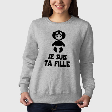 Sweat Adulte Je suis ta fille Gris