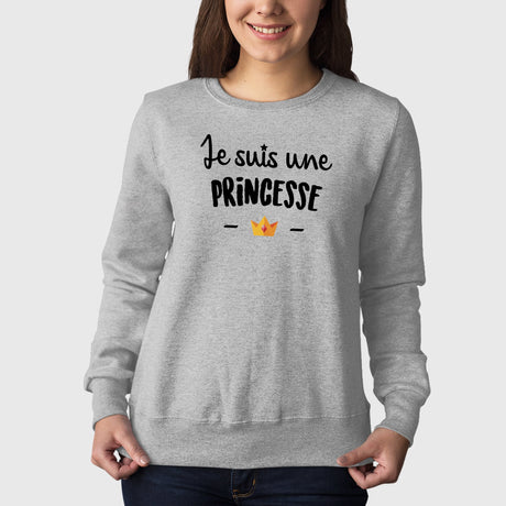 Sweat Adulte Je suis une princesse Gris