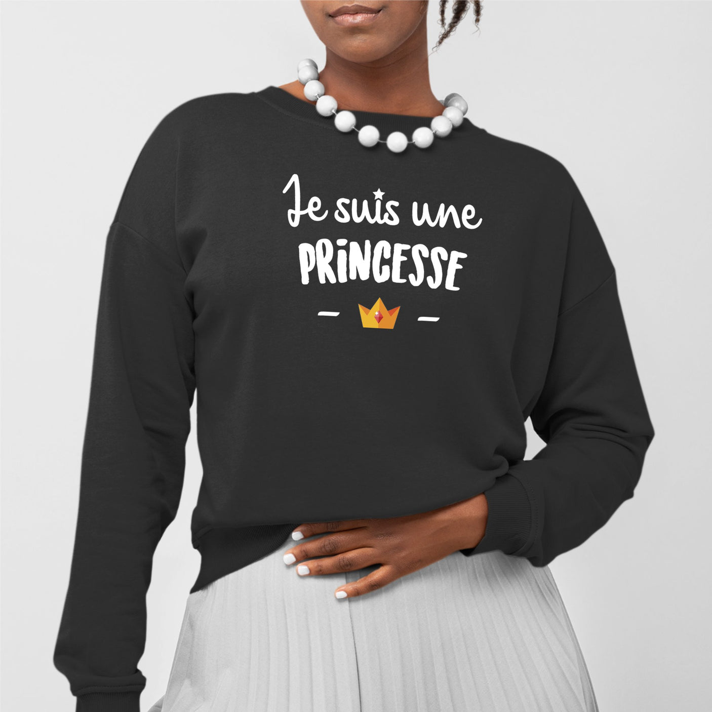 Sweat Adulte Je suis une princesse Noir