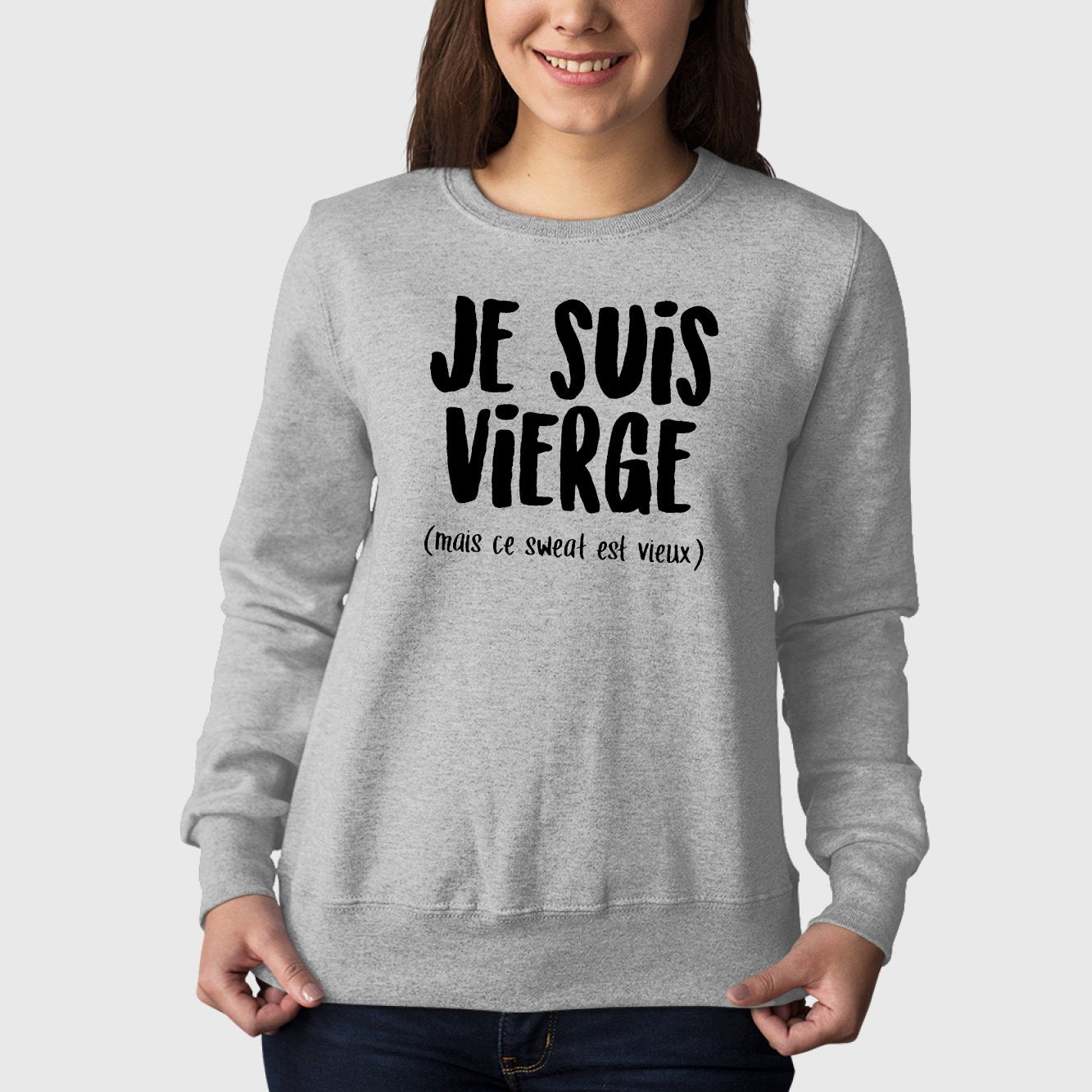 Sweat Adulte Je suis vierge Gris