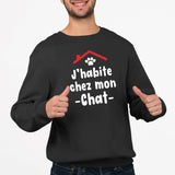 Sweat Adulte J'habite chez mon chat Noir