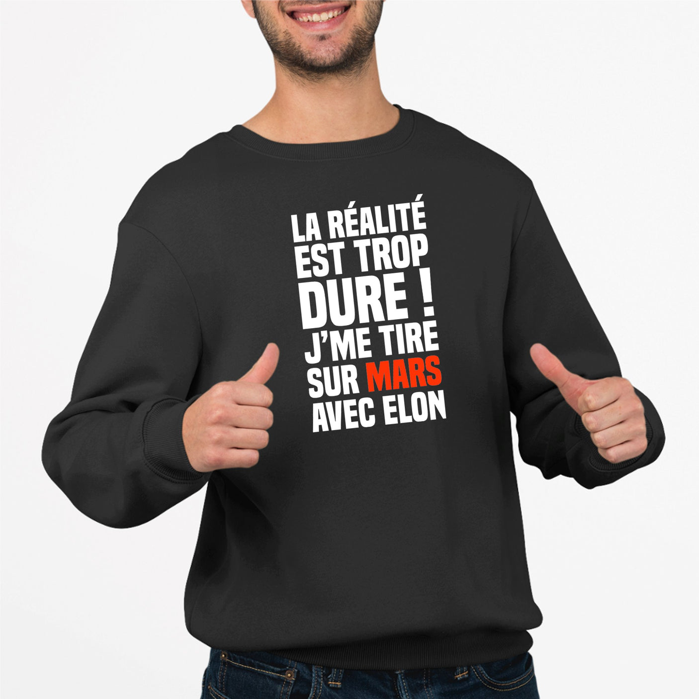 Sweat Adulte J'me tire sur Mars avec Elon Noir