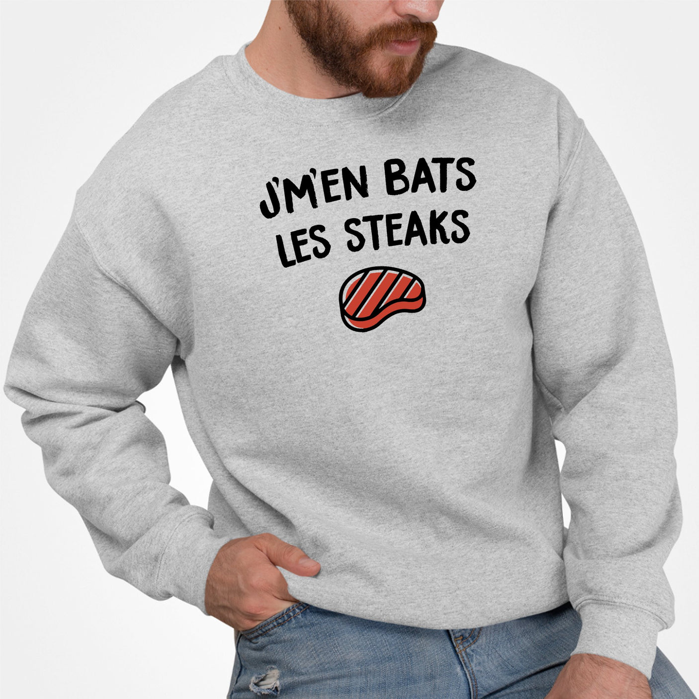 Sweat Adulte J'm'en bats les steaks Gris