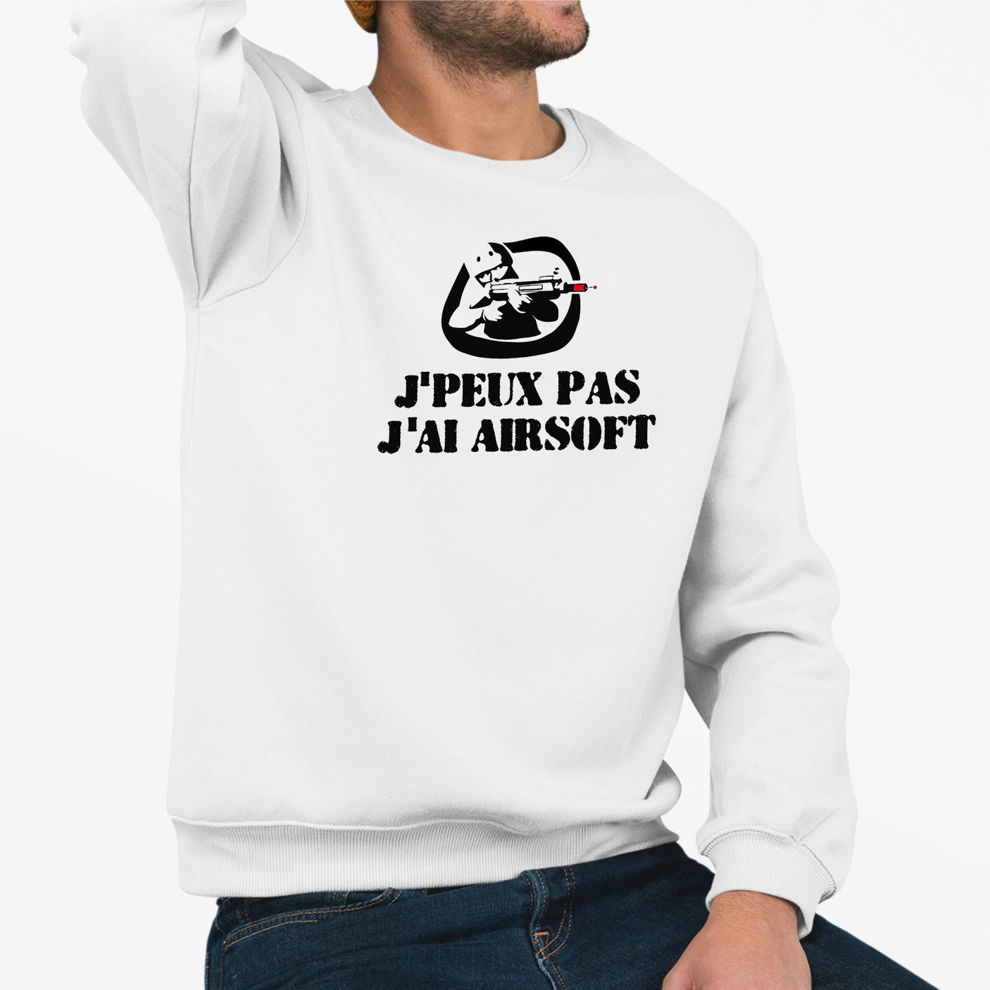 Sweat Adulte J'peux pas j'ai airsoft Blanc