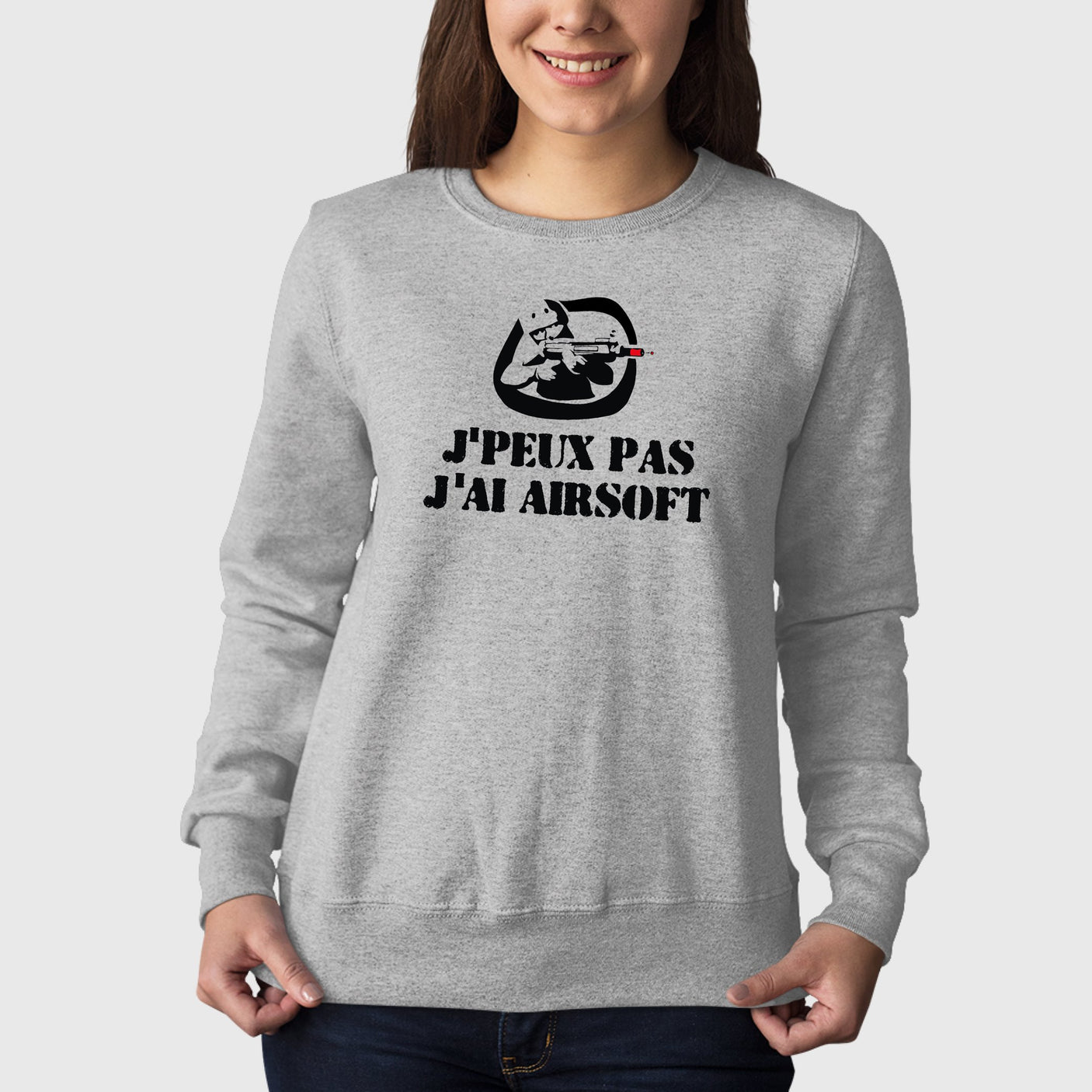 Sweat Adulte J'peux pas j'ai airsoft Gris