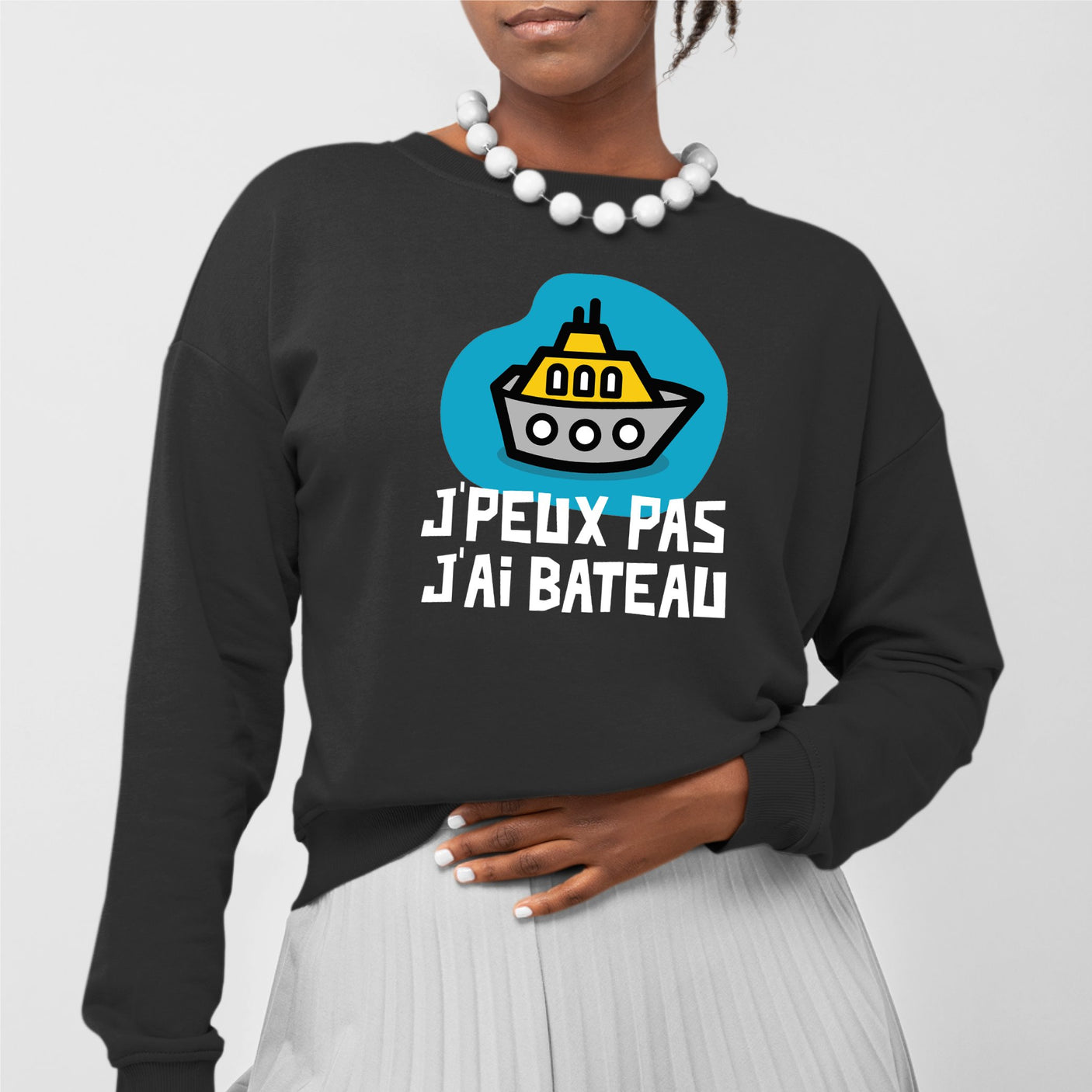 Sweat Adulte J'peux pas j'ai bateau Noir