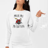 Sweat Adulte J'peux pas j'ai batterie Blanc