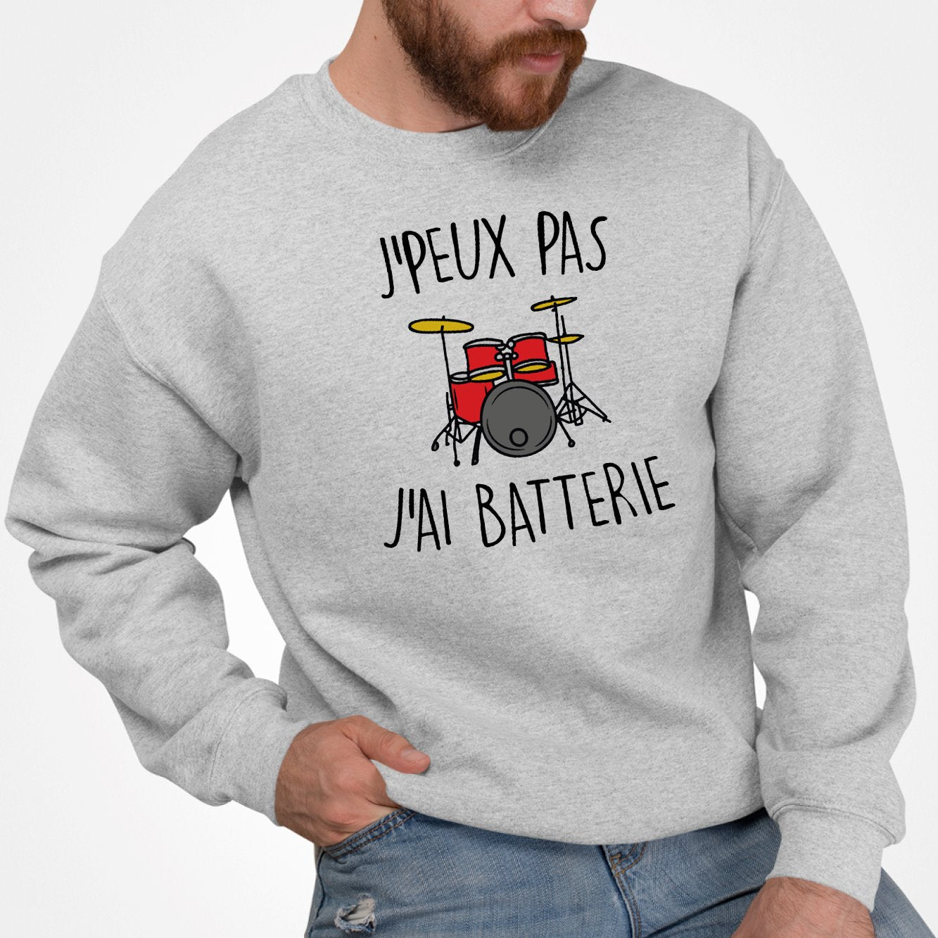 Sweat Adulte J'peux pas j'ai batterie Gris