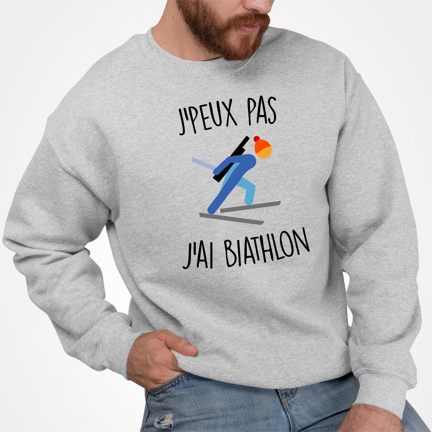 Sweat Adulte J'peux pas j'ai biathlon Gris