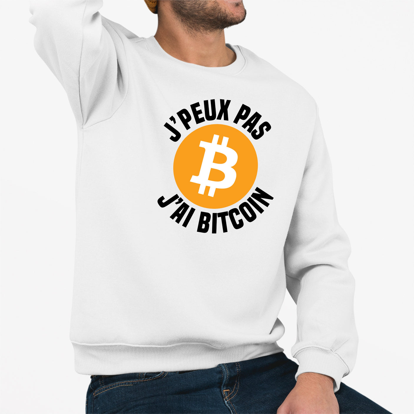 Sweat Adulte J'peux pas j'ai Bitcoin Blanc