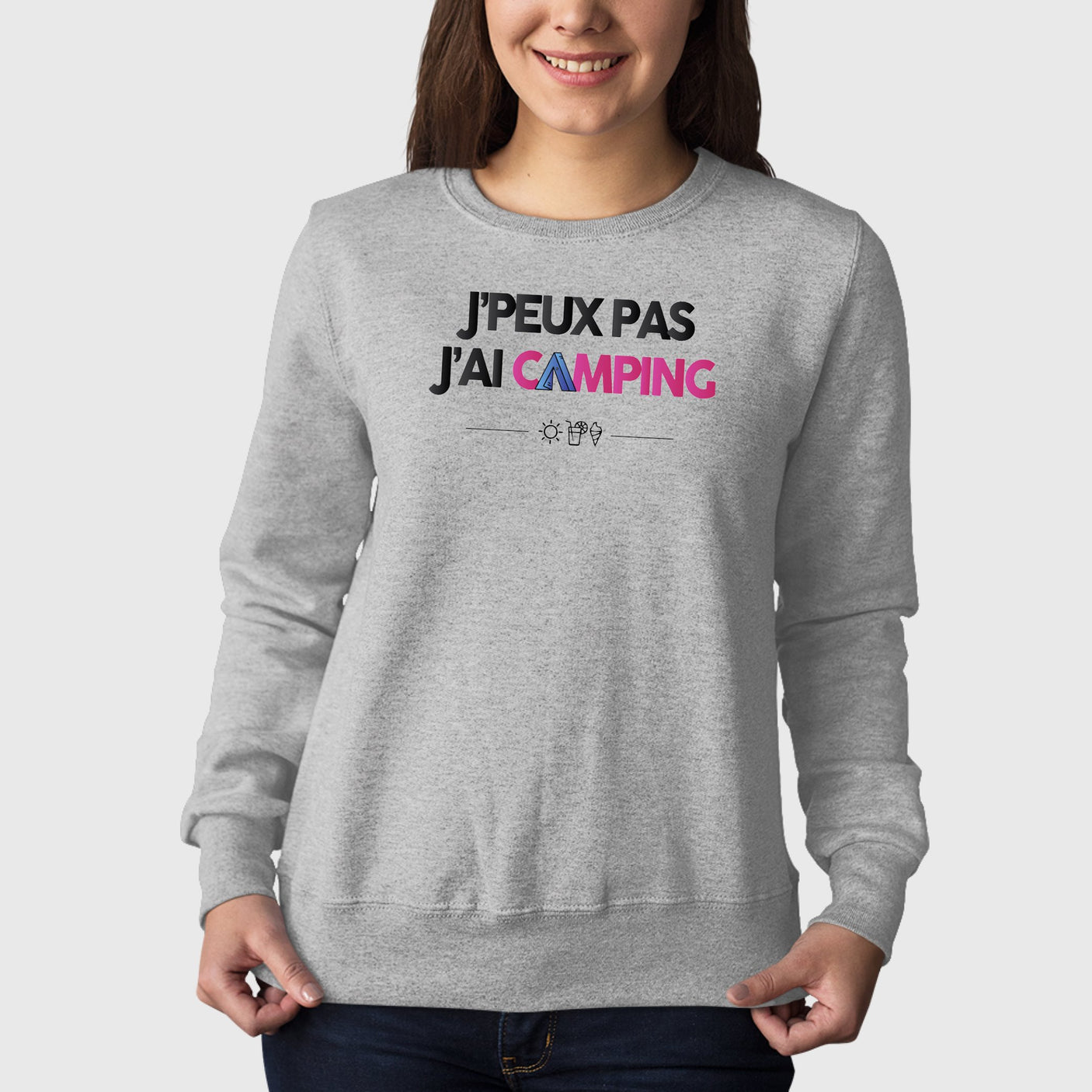 Sweat Adulte J'peux pas j'ai camping Gris