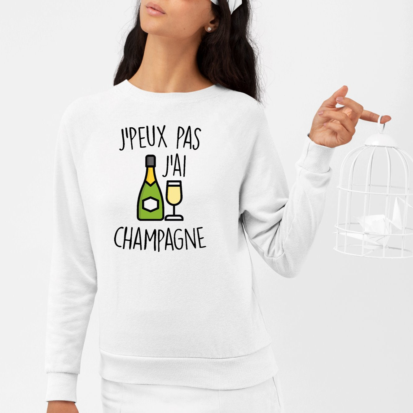 Sweat Adulte J'peux pas j'ai champagne Blanc