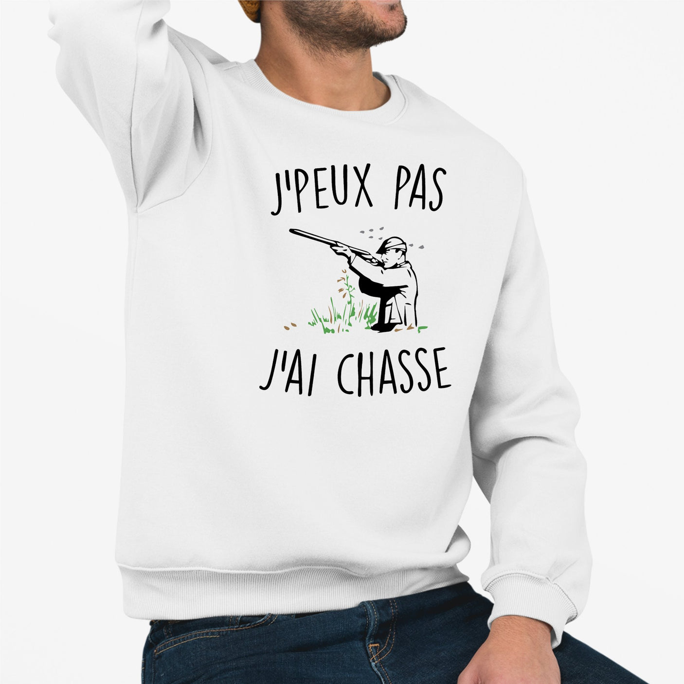 Sweat Adulte J'peux pas j'ai chasse Blanc