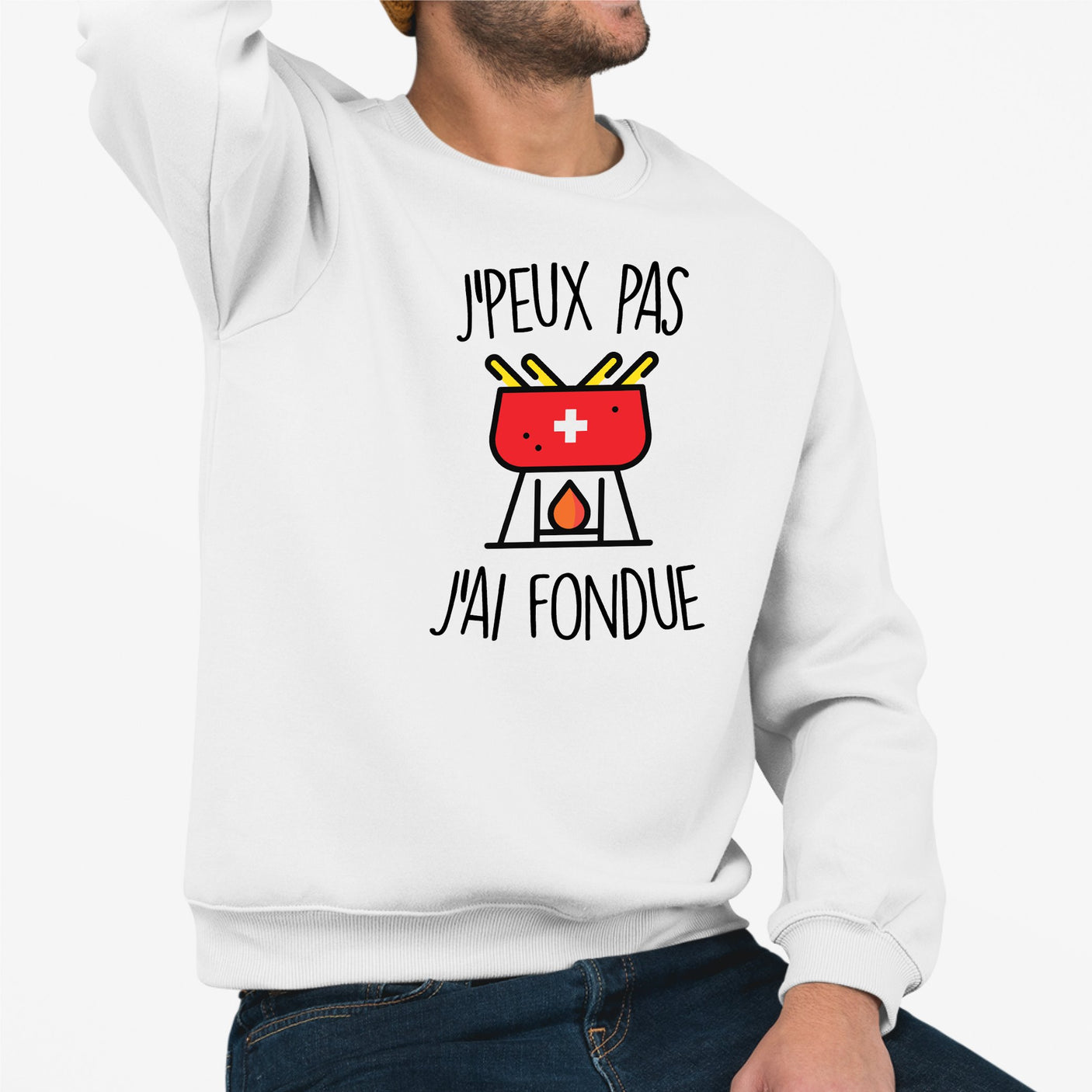 Sweat Adulte J'peux pas j'ai fondue Blanc