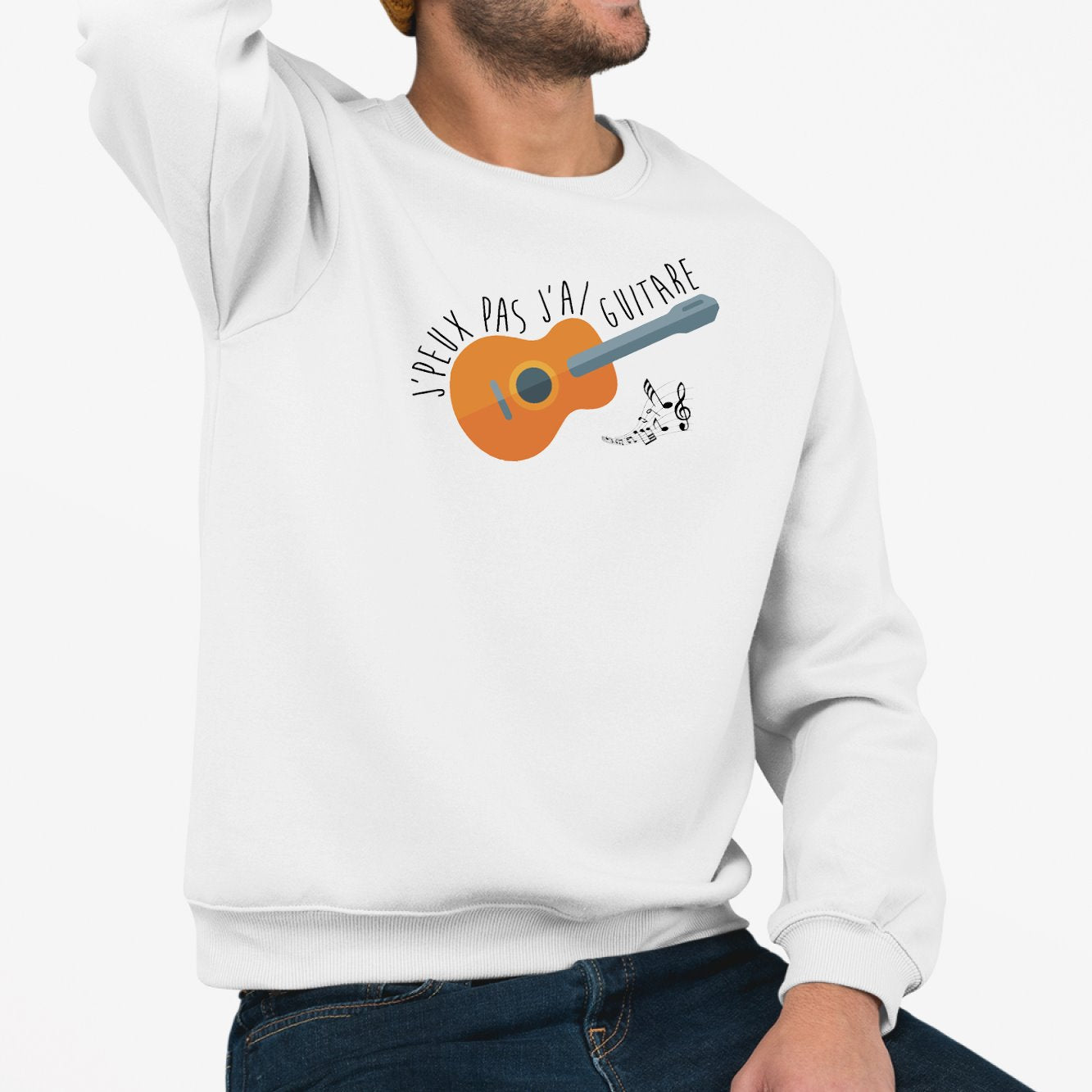 Sweat Adulte J'peux pas j'ai guitare Blanc