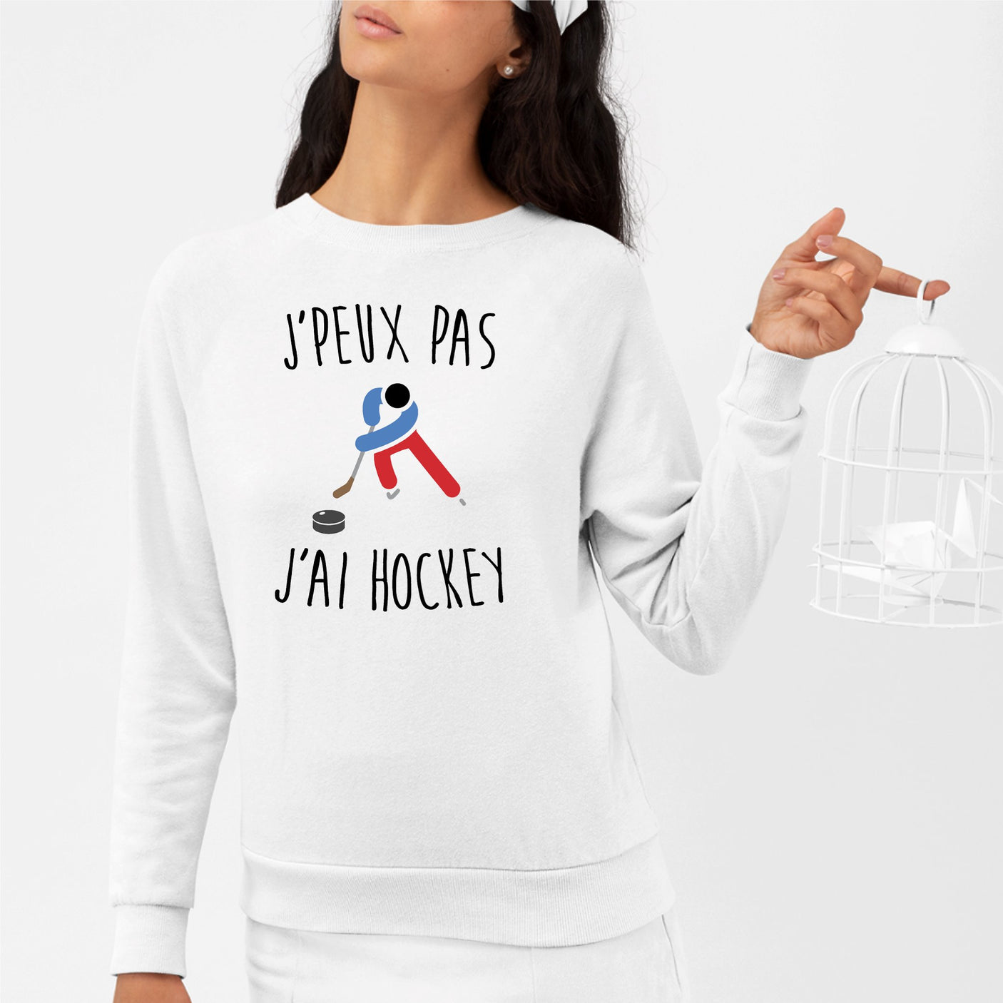 Sweat Adulte J'peux pas j'ai hockey Blanc