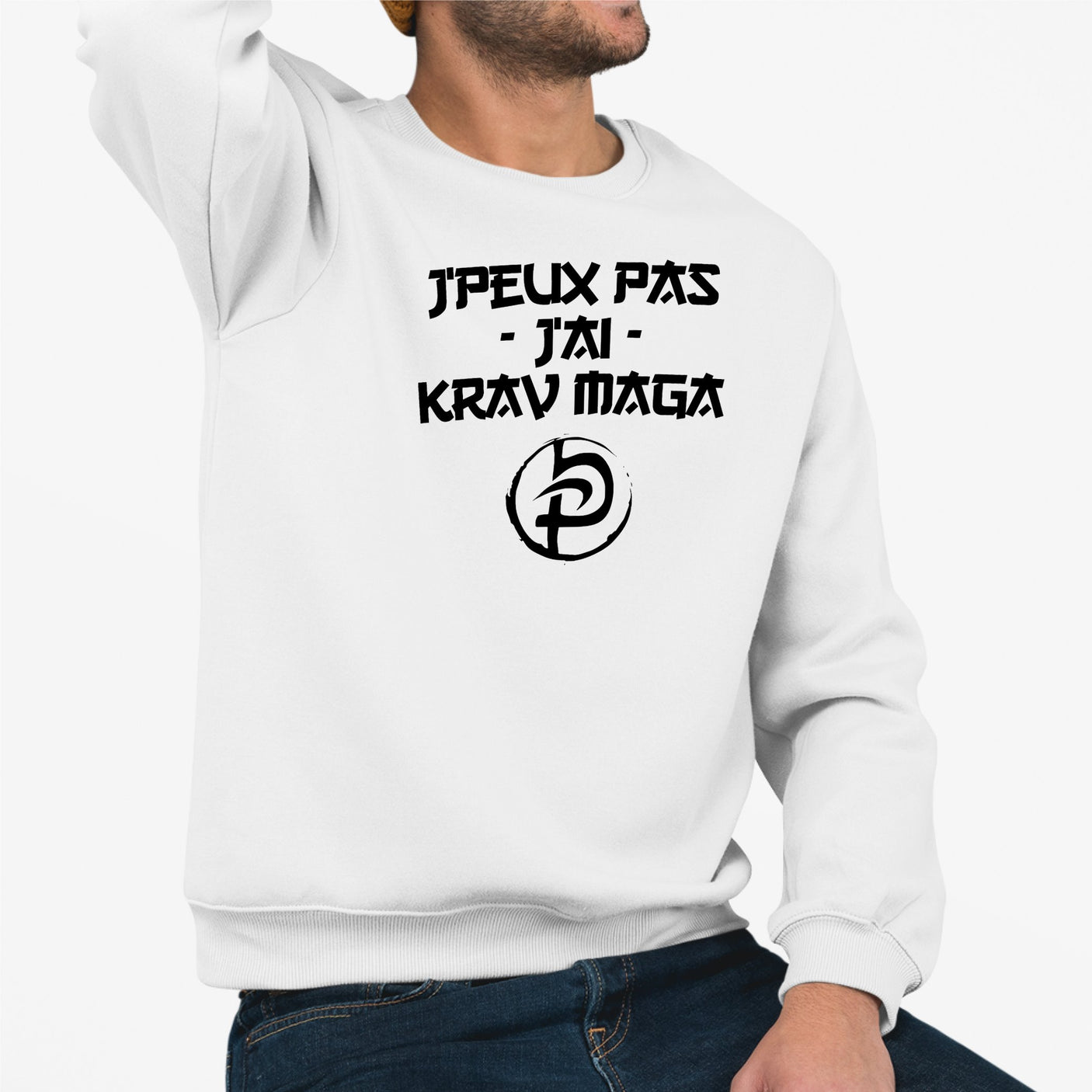 Sweat Adulte J'peux pas j'ai krav maga Blanc