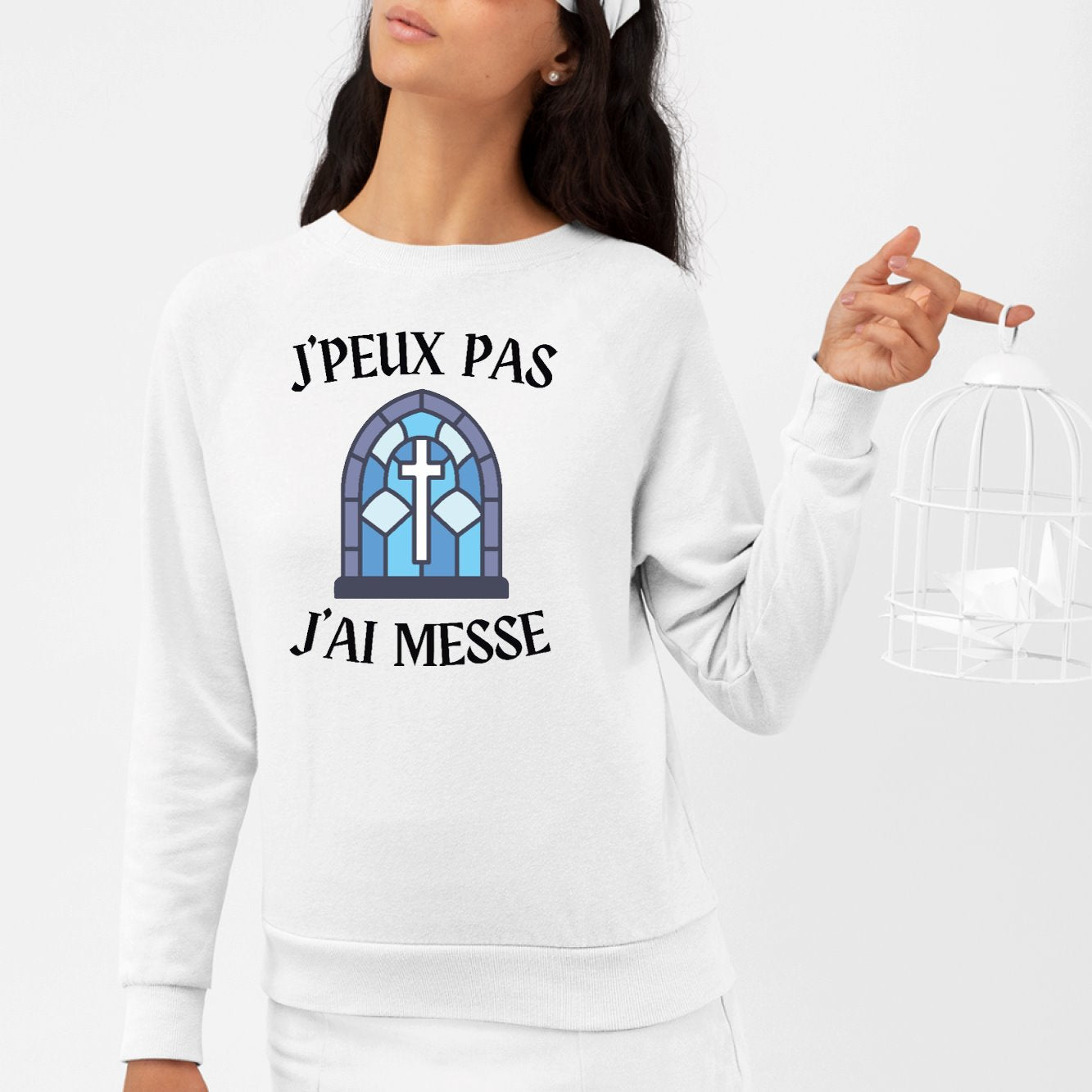 Sweat Adulte J'peux pas j'ai messe Blanc