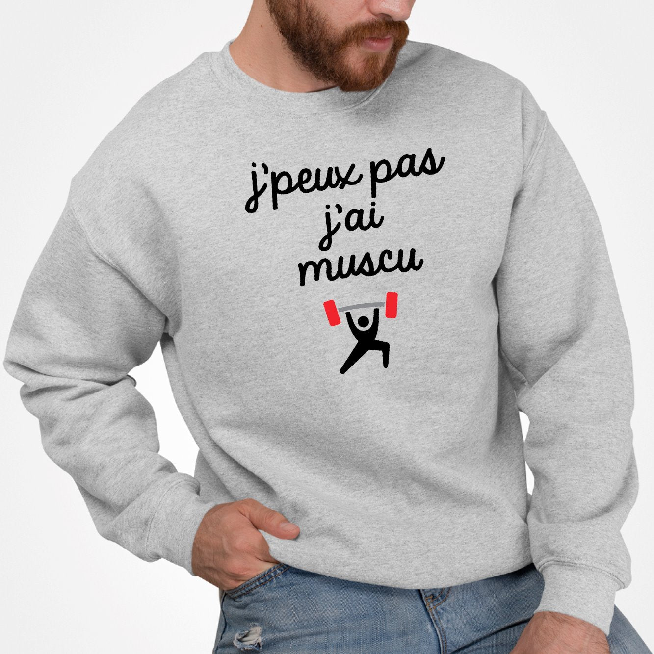 Sweat Adulte J'peux pas j'ai muscu Gris