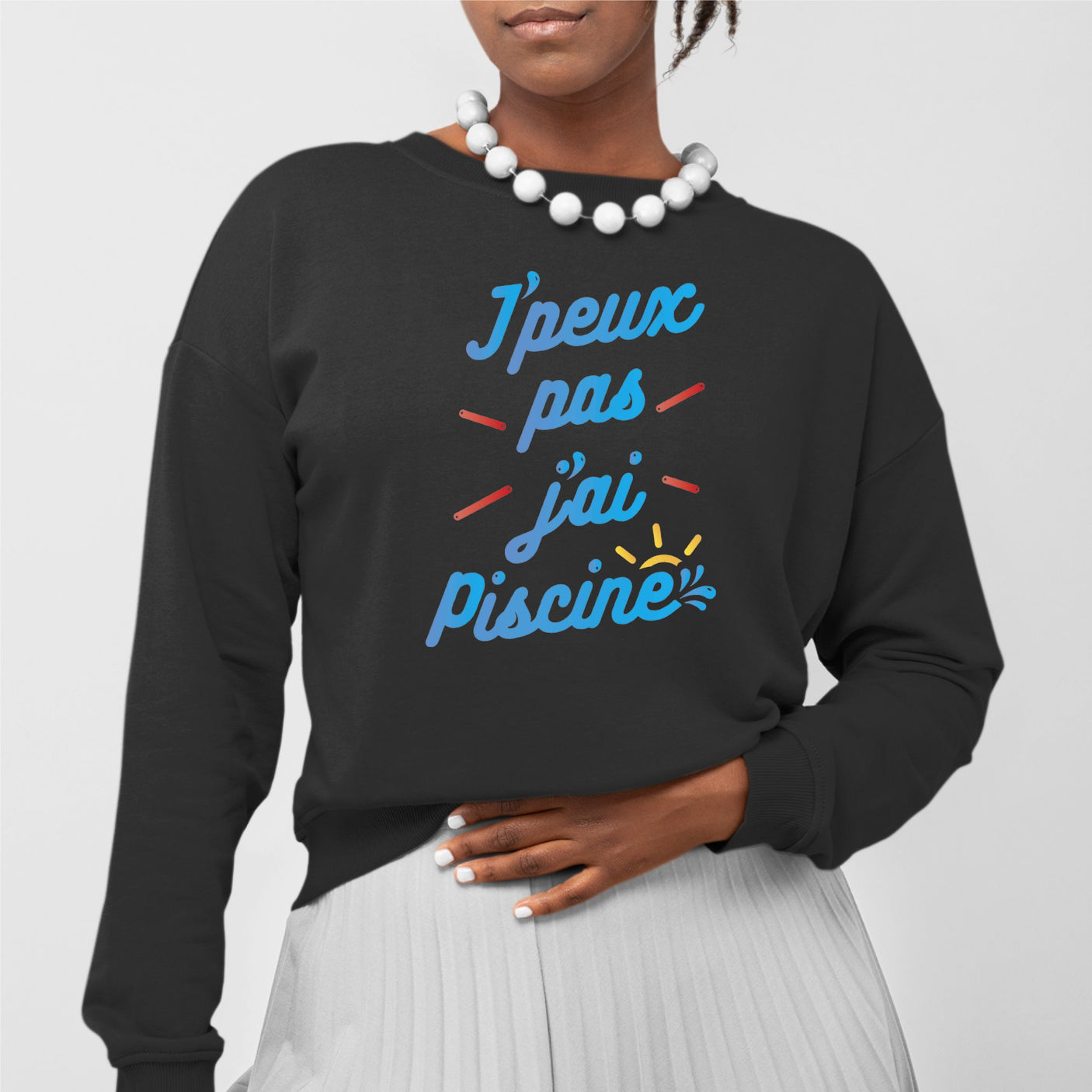 Sweat Adulte J'peux pas j'ai piscine Noir