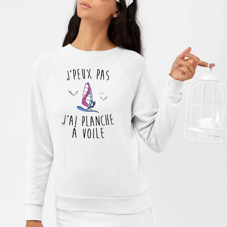 Sweat Adulte J'peux pas j'ai planche à voile Blanc