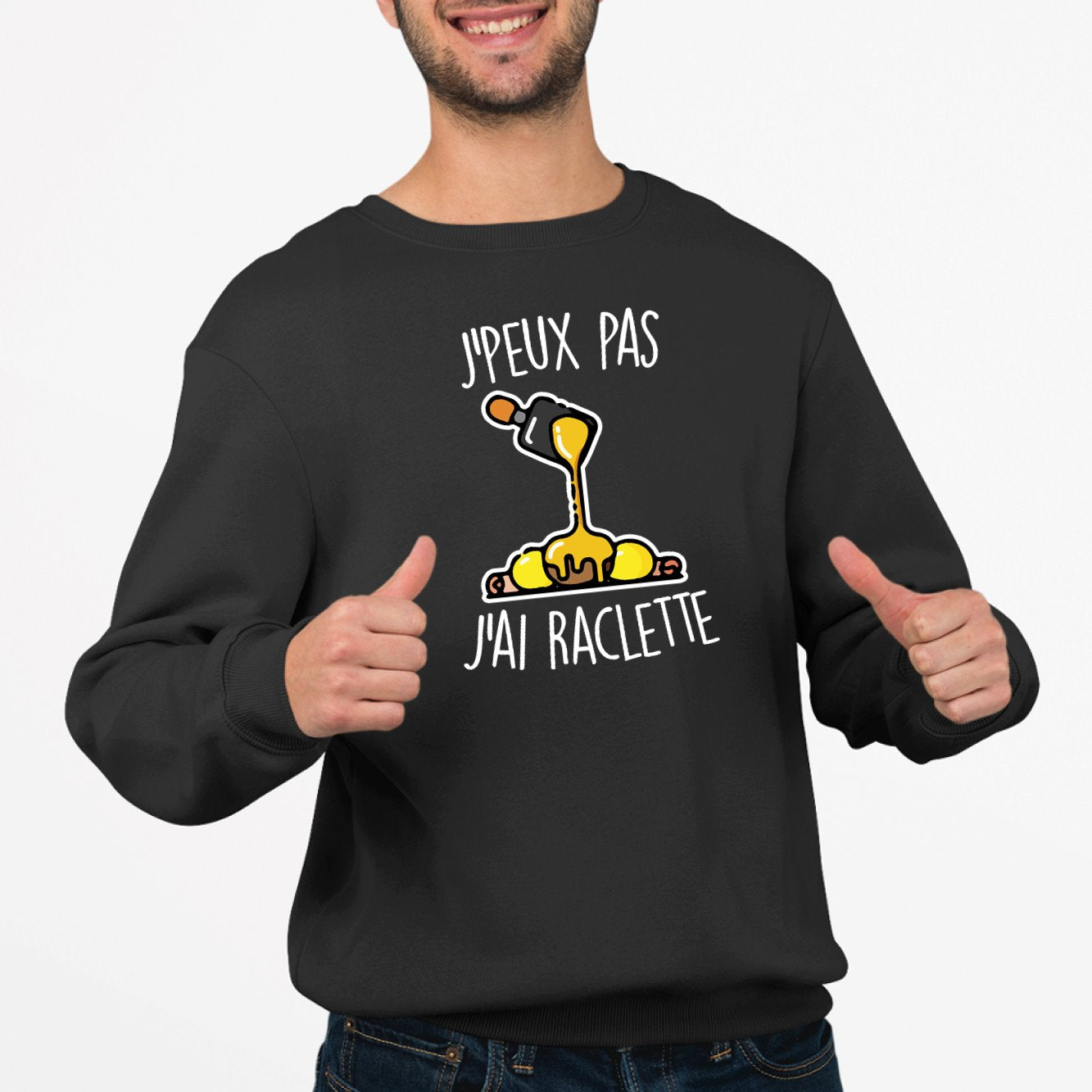 Sweat Adulte J'peux pas j'ai raclette Noir