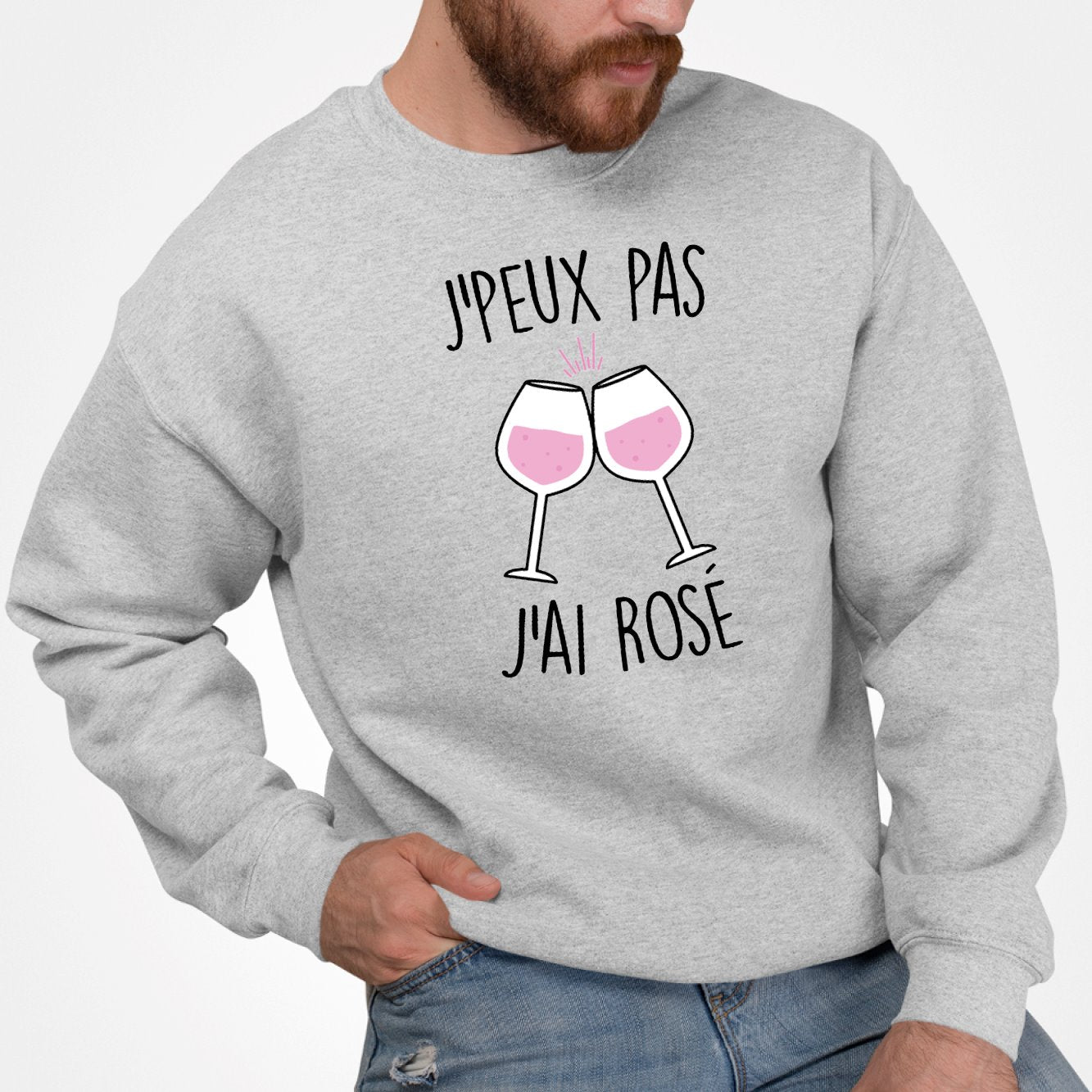 Sweat Adulte J'peux pas j'ai rosé Gris