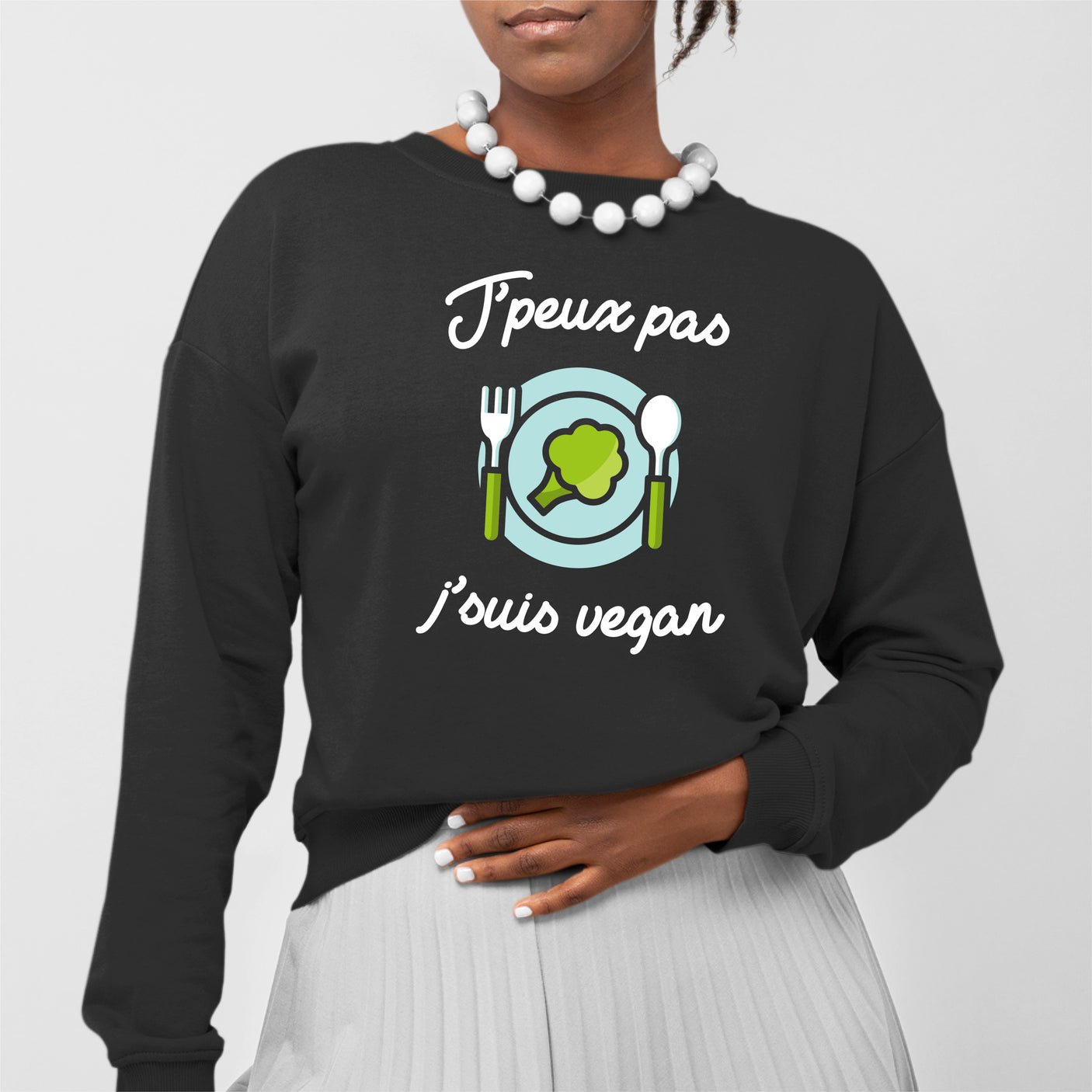 Sweat Adulte J'peux pas j'suis vegan Noir