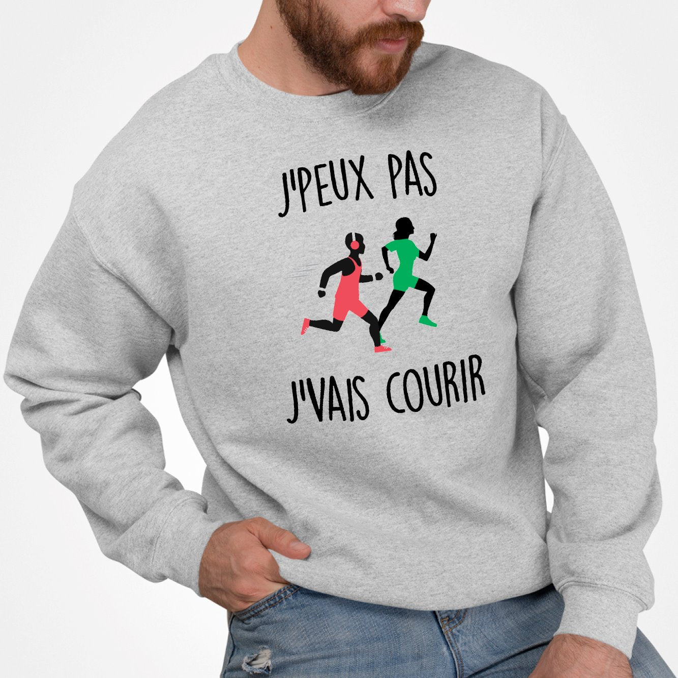 Sweat Adulte J'peux pas j'vais courir Gris