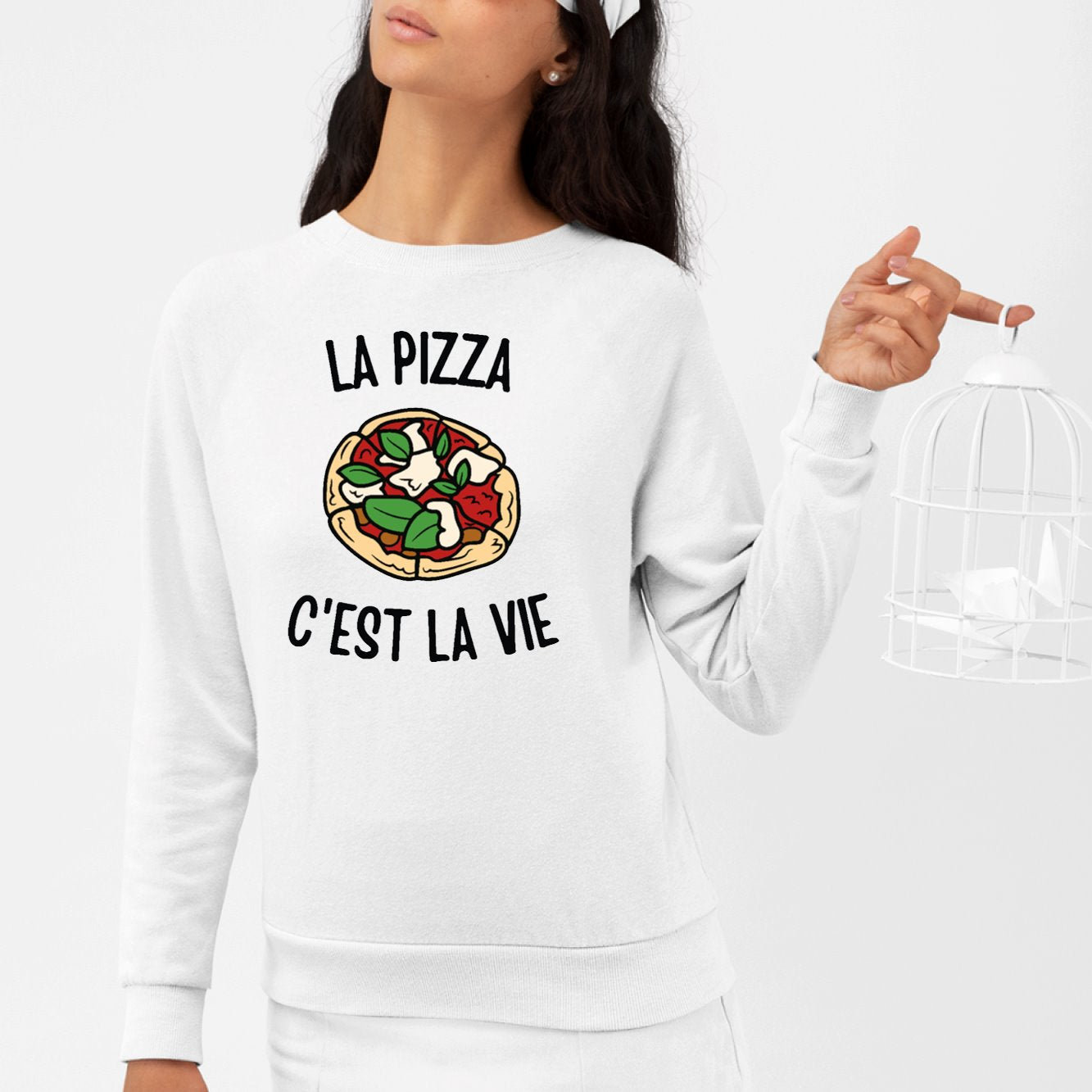 Sweat Adulte La pizza c'est la vie Blanc