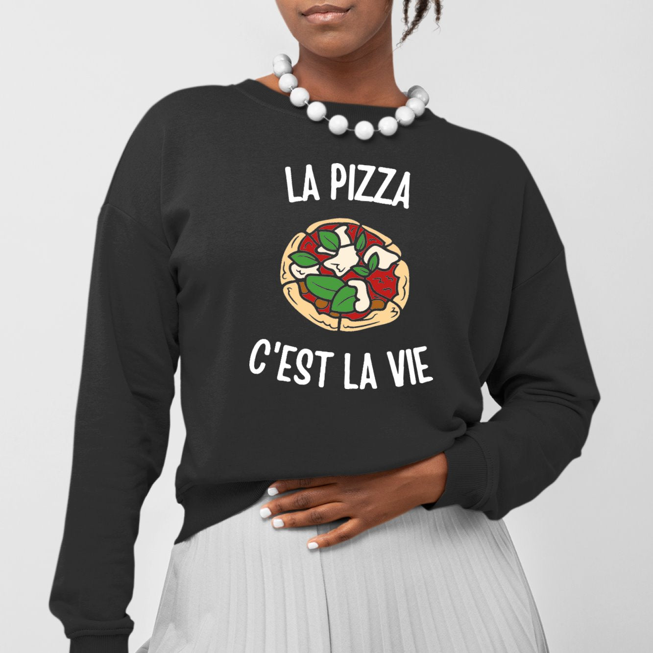 Sweat Adulte La pizza c'est la vie Noir