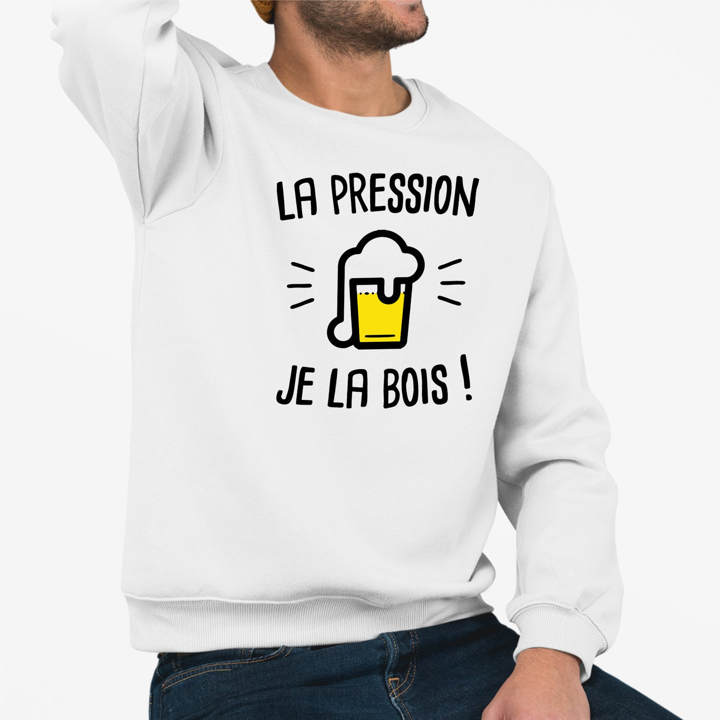 Sweat Adulte La pression je la bois Blanc