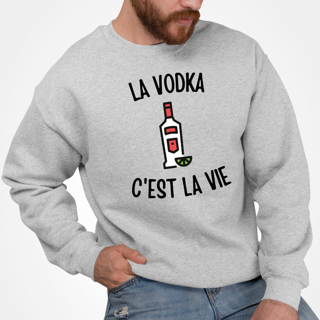 Sweat Adulte La vodka c'est la vie Gris