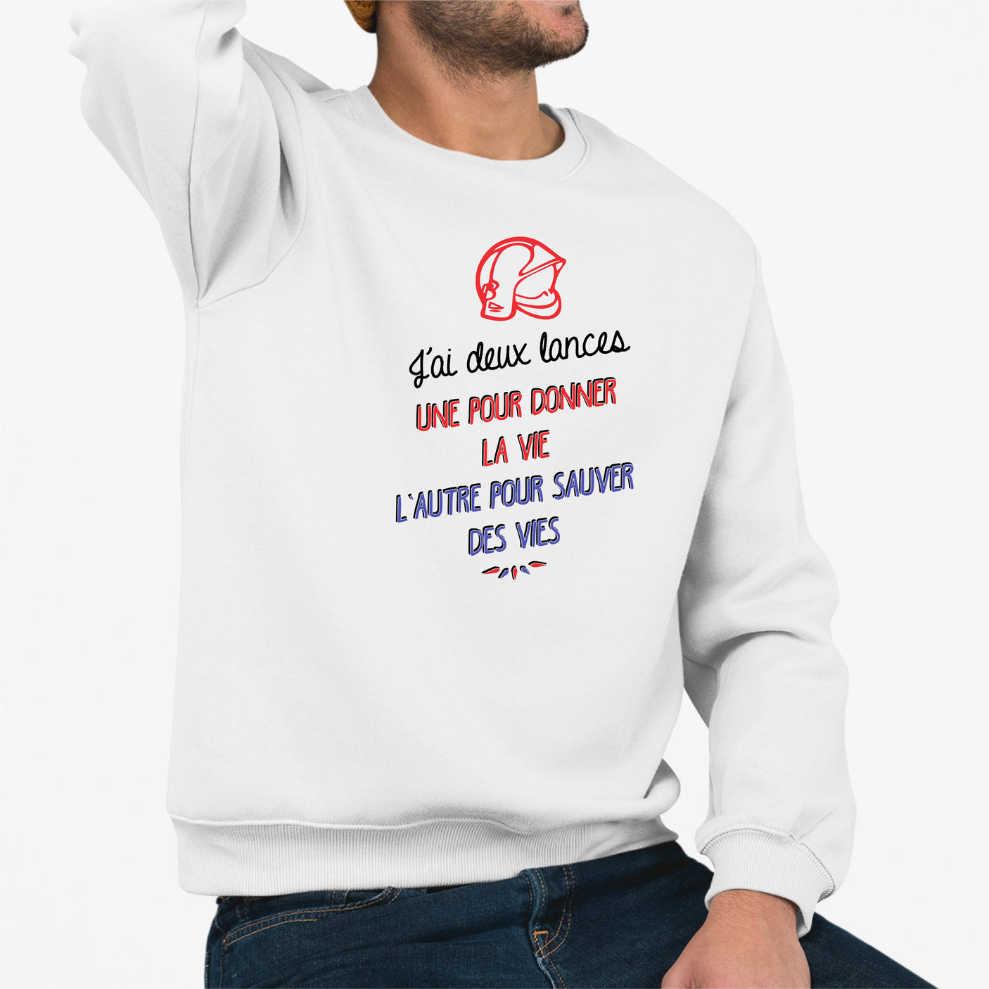 Sweat Adulte Lance de pompier Blanc