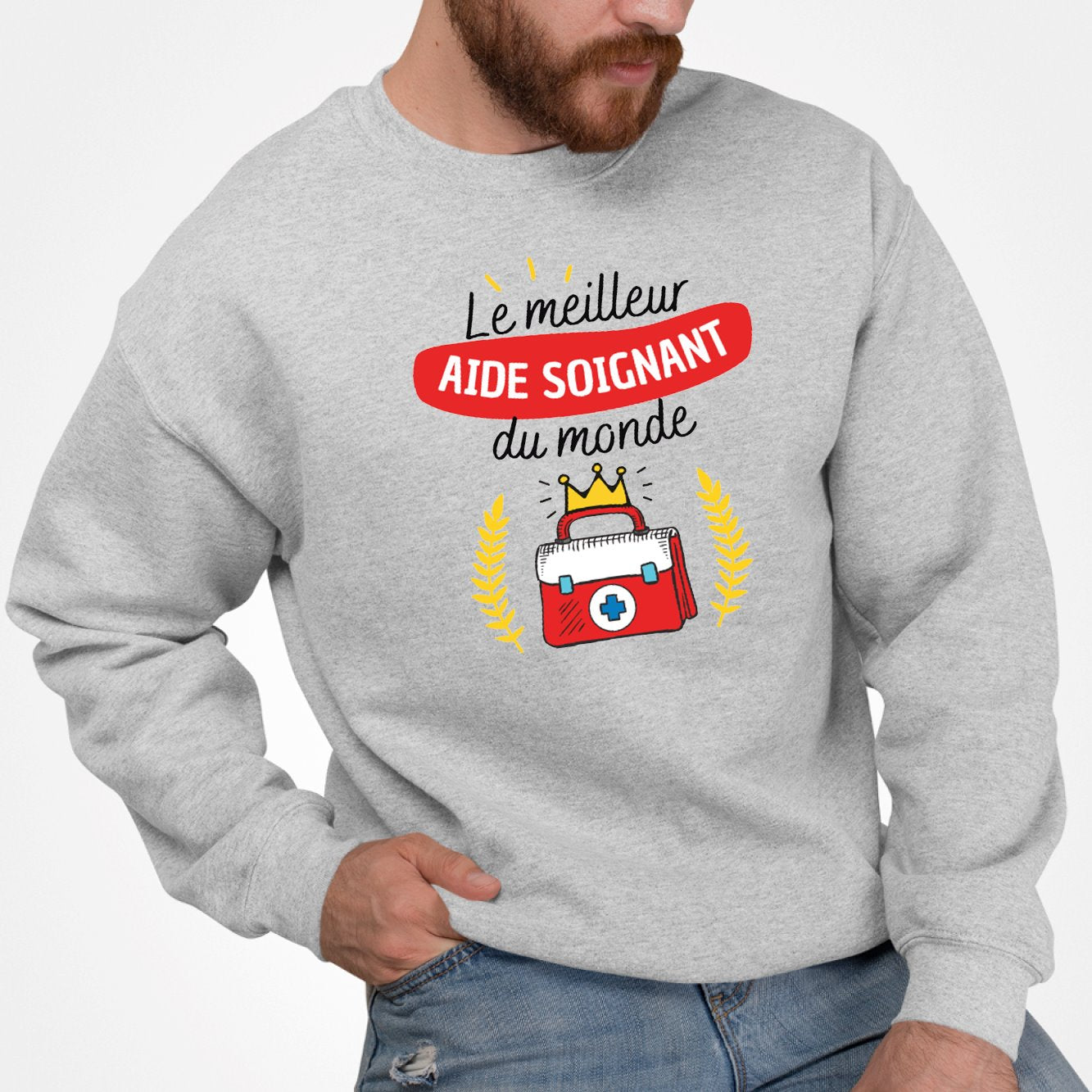 Sweat Adulte Le meilleur aide soignant du monde Gris