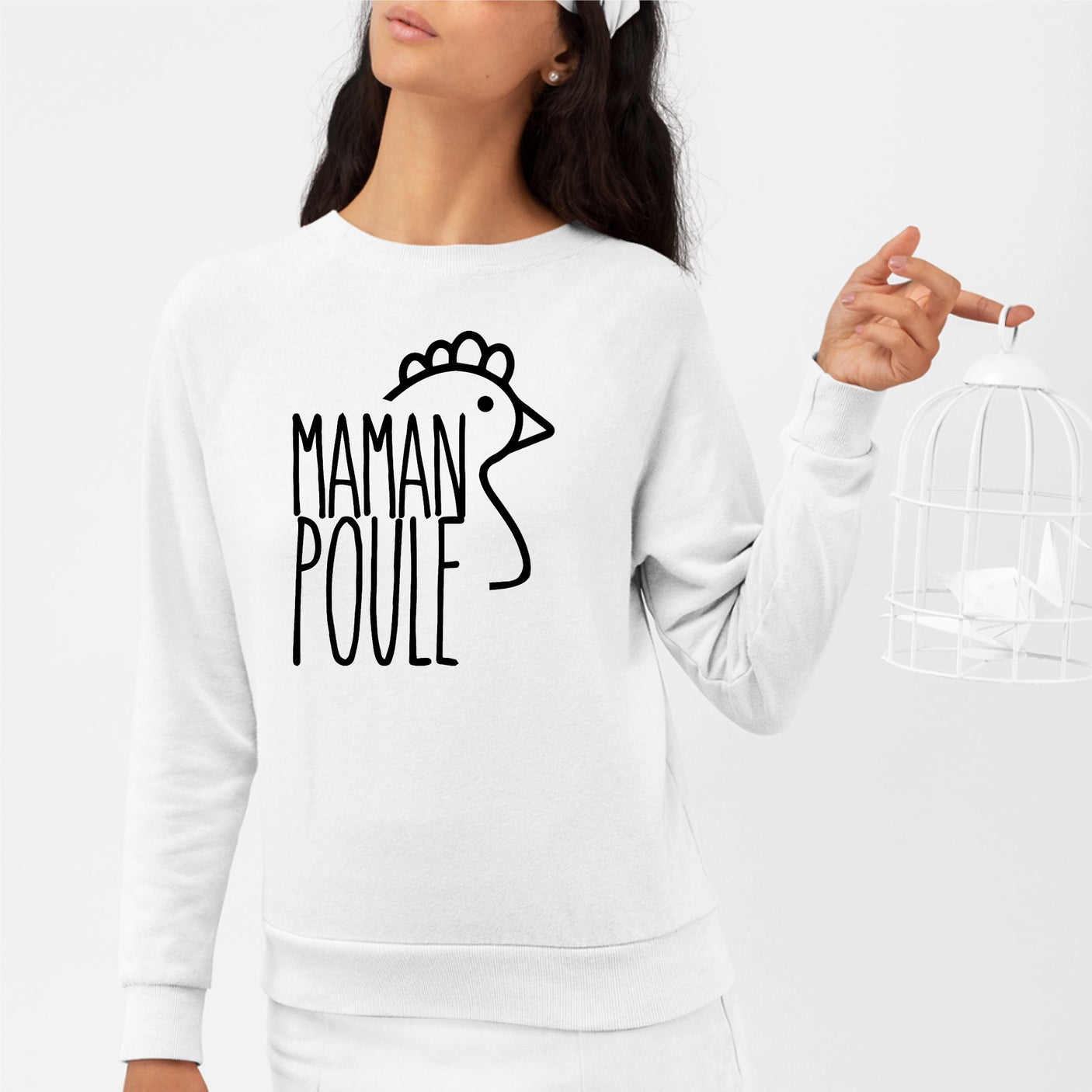 Sweat Adulte Maman poule Blanc