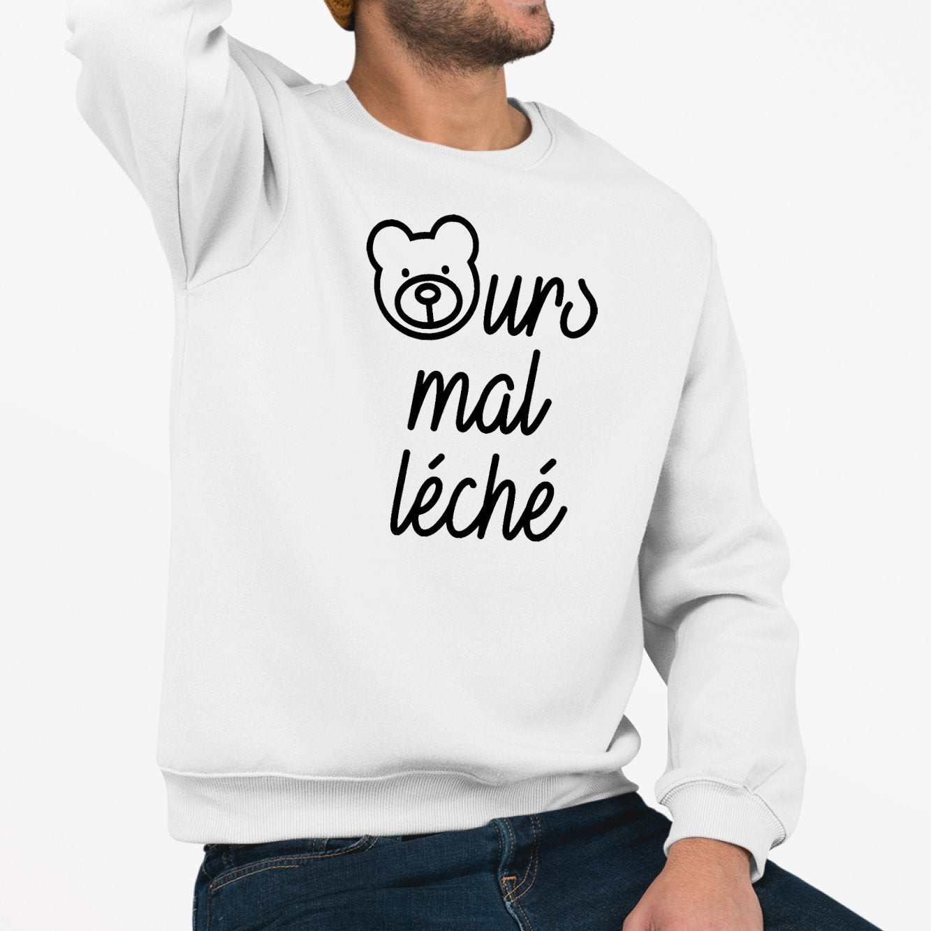 Sweat Adulte Ours mal léché Blanc