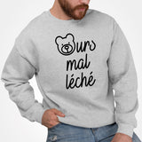 Sweat Adulte Ours mal léché Gris