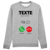 Sweat Adulte Personnalisé Appel de "votre texte" Gris