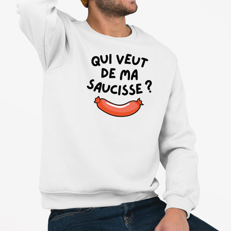 Sweat Adulte Qui veut de ma saucisse Blanc