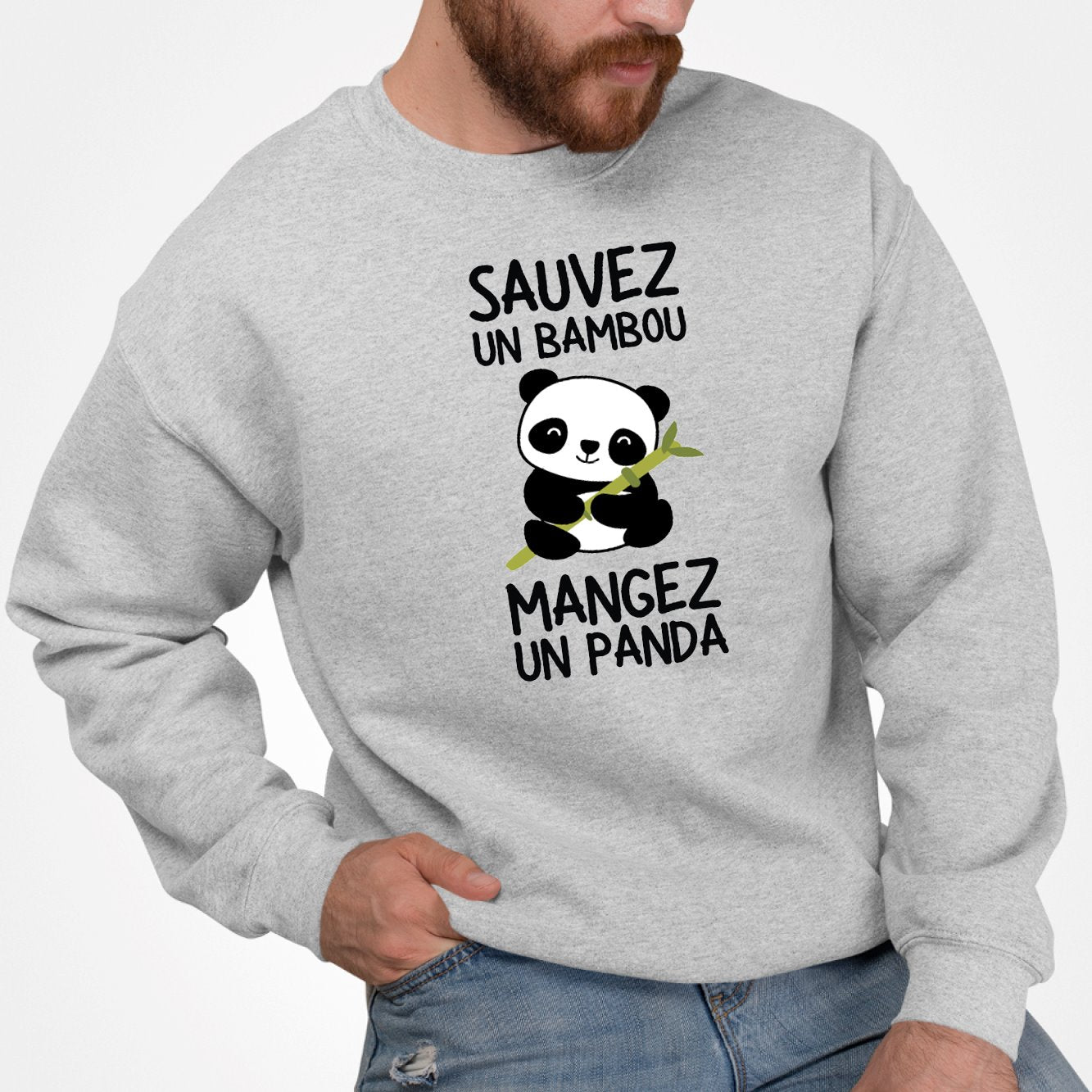 Sweat Adulte Sauvez un bambou, mangez un panda Gris