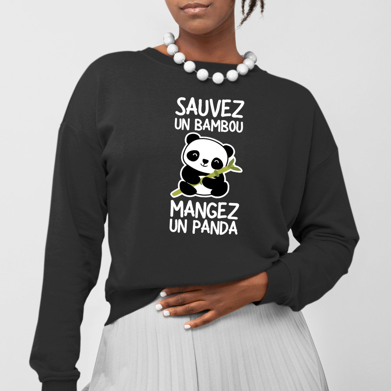 Sweat Adulte Sauvez un bambou, mangez un panda Noir