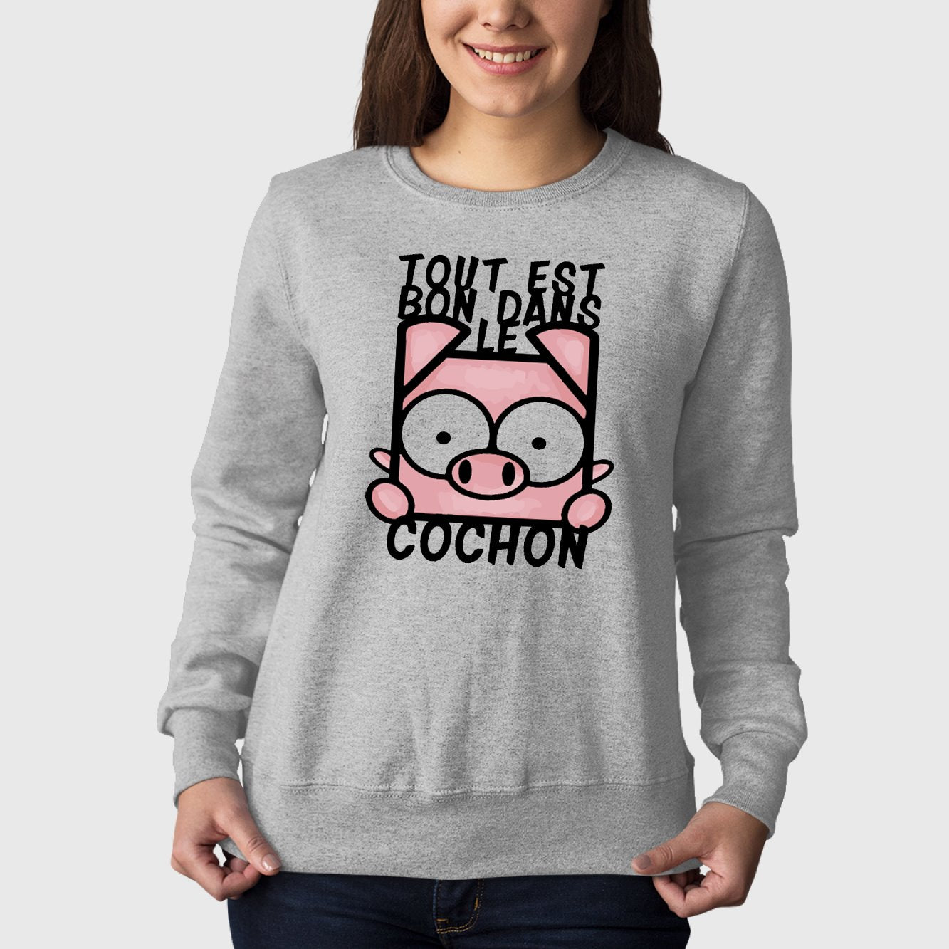 Sweat Adulte Tout est bon dans le cochon Gris