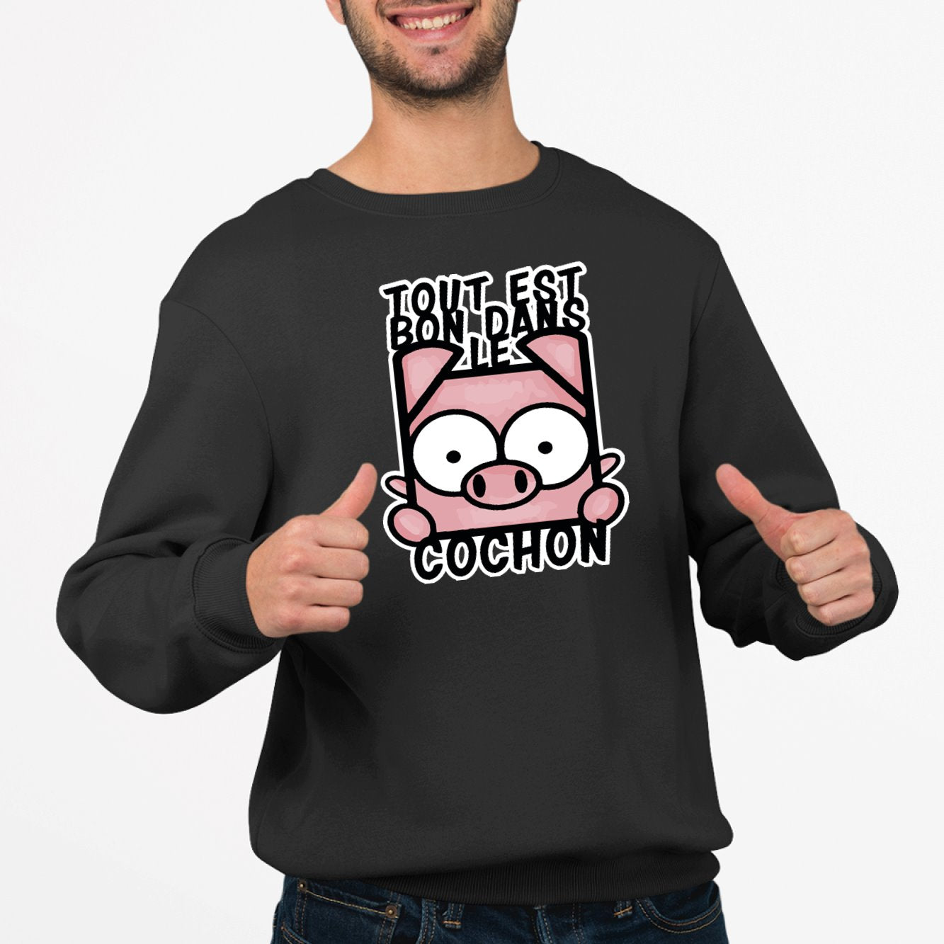 Sweat Adulte Tout est bon dans le cochon Noir