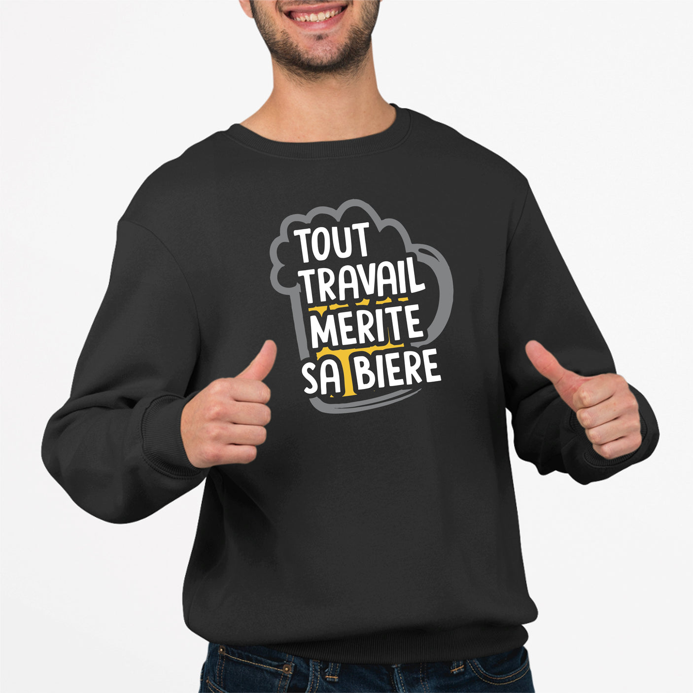 Sweat Adulte Tout travail mérite sa bière Noir